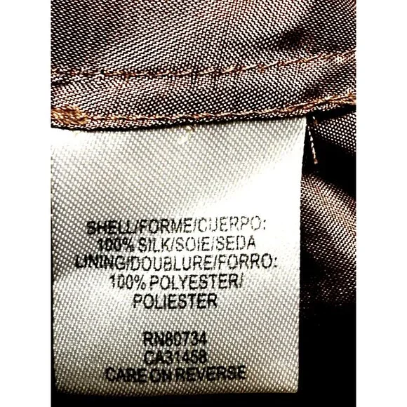 BCBG MaxAzria S Pink Brown Silk Blouse Abstract Print Draped V Neck Designer Top - Picture 9 of 12